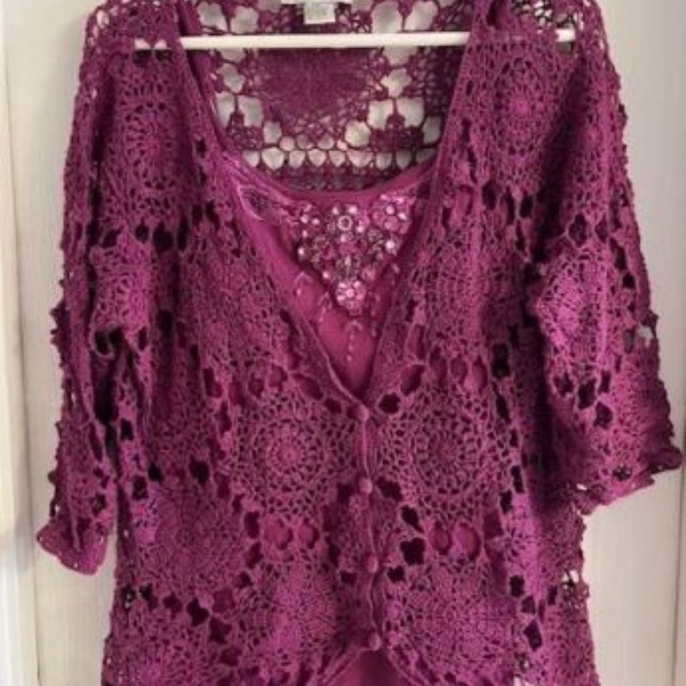 Newport News Dusty Pink Camisole Top and Matching Cardigan Set; Women's Large